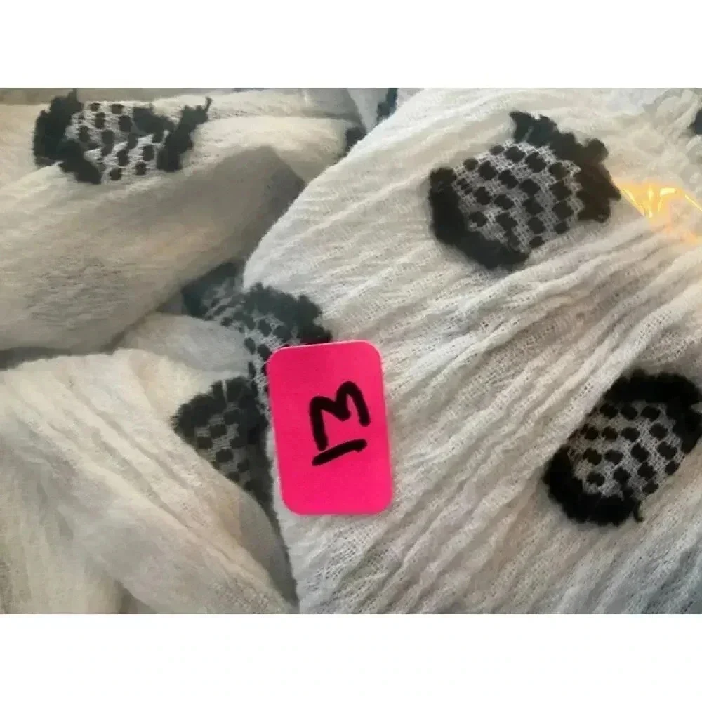 LOFT Black White Patterned Square Neck Short Puff‎ Sleeve Peasant Blouse Size MP